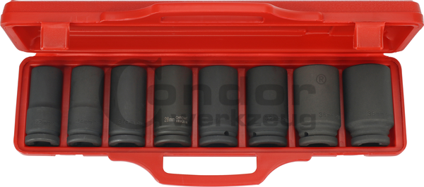 Deep Impact Socket Set, 8 pcs., 3/4", CrMo, hex 22-38 mm