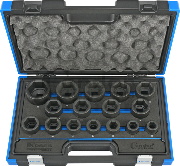 Impact Socket Set, 16 pcs., 3/4", CrMo, hex 19-50 mmImpact Socket Set, 16 pcs., 3/4", CrMo, hex 19-50 mm